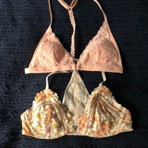 2 VS Bralettes: Pink Lace and Tan and Floral Lace